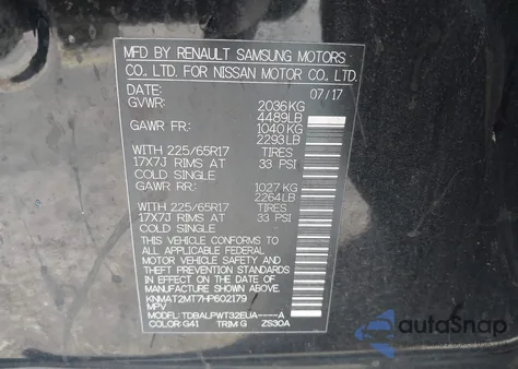 2017 Nissan Rogue S z USA, uszkodzony, nr VIN KNMAT2MT7HP602179